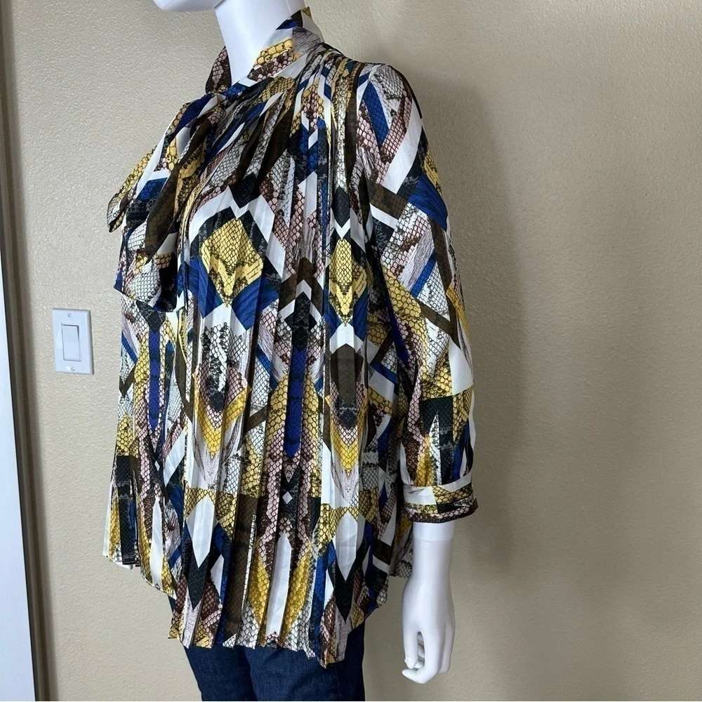 Just Cavalli Sz 38 Blouse Tie Neck Pleated - Picture 2 of 16